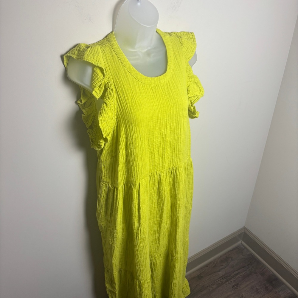 Universal Thread Lime Green Flutter Sleeves Tiered Gauze Maxi Dress Womens XL - Picture 4 of 9